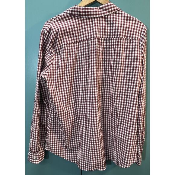 Kut From The Kloth Women's Size XL Burgundy Gingham Plaid Button-Up V Neck Long - Picture 7 of 9
